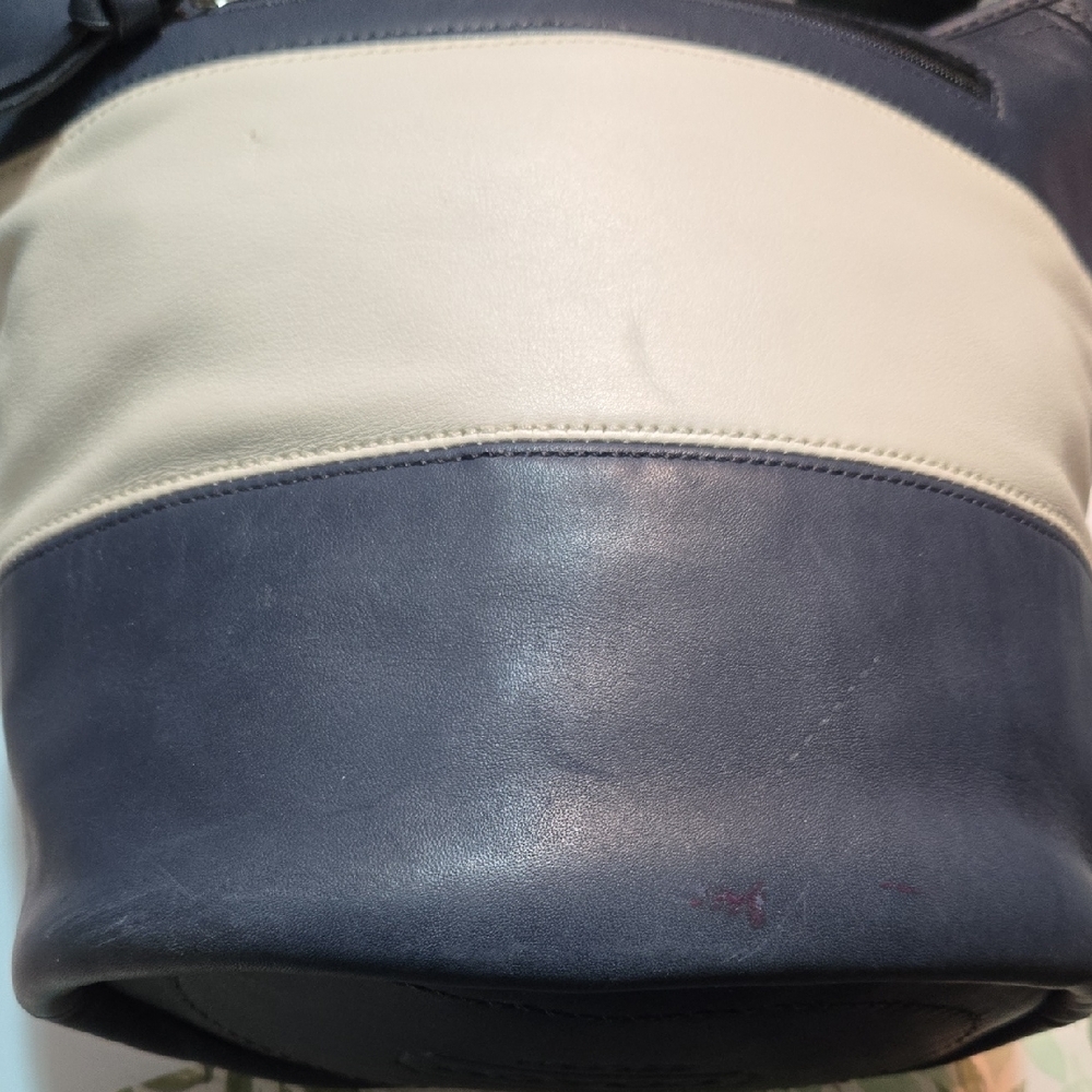 Coach Navy and White Leather Hobo Bag - Picture 3 of 16